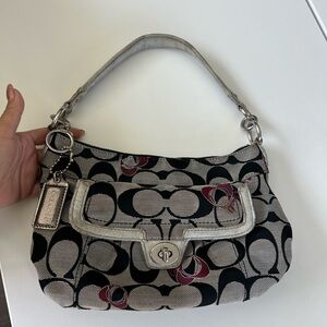 Coach Black and Cream Hobo Bag with Pink Accents